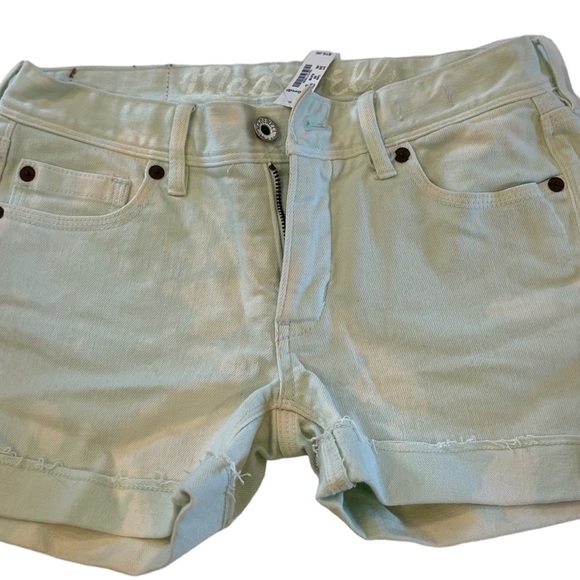 Madewell women’s shorts size 24 tie dye denim light green white raw edge cuff - Picture 5 of 14